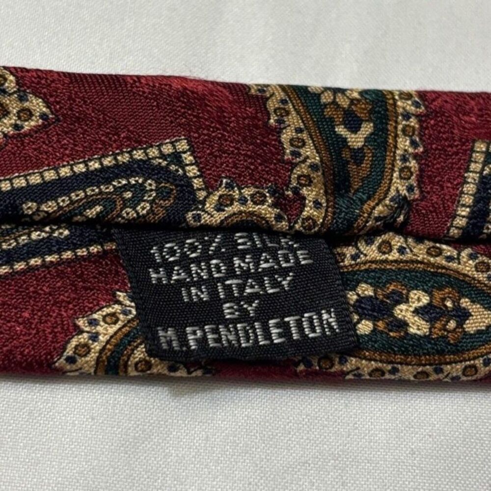 Stewart & Chase Vintage Silk Necktie Burgundy Red Paisley & Medallion Hand Sewn - Picture 3 of 6
